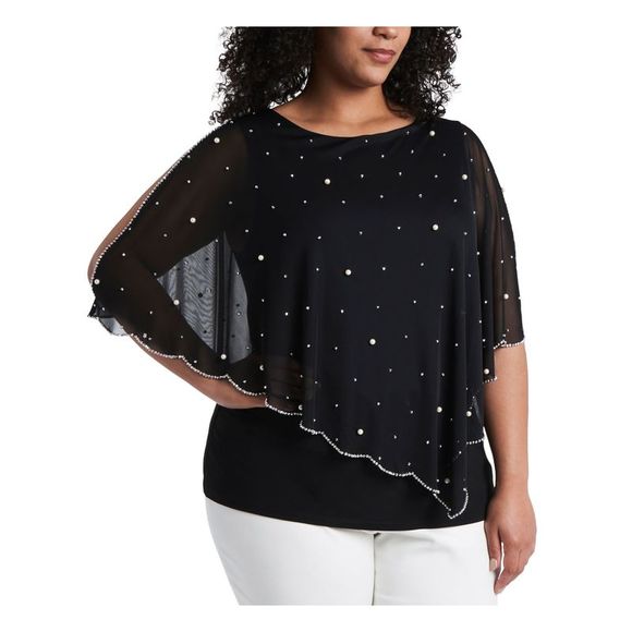 MSK Tops - MSK Womens Black Beaded Overlay Sleeveless Evening Top Plus 3X